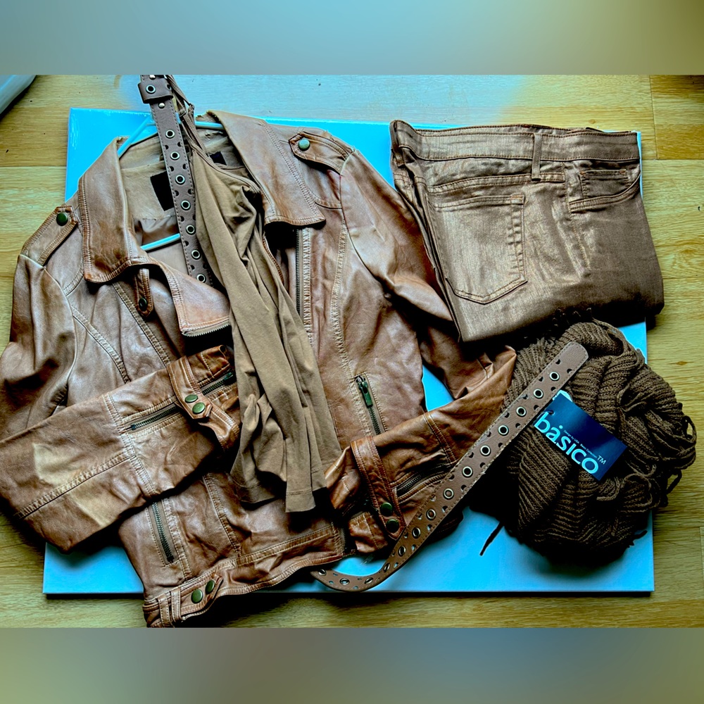 Bundle= Jacket Stretchy Copper Metallic Jeans Bel… - image 1